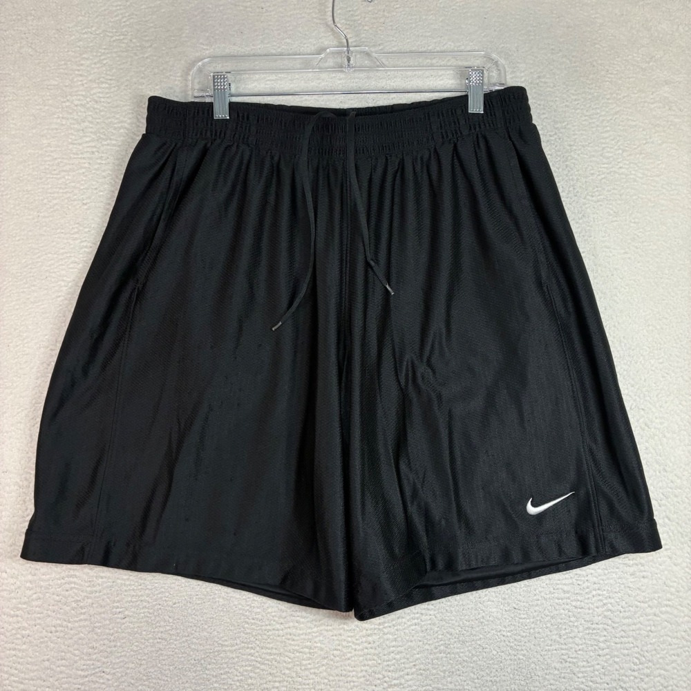 Y2K Nike Baggy Basketball Shorts Men M Black Silky Loose Drawstring Relaxed